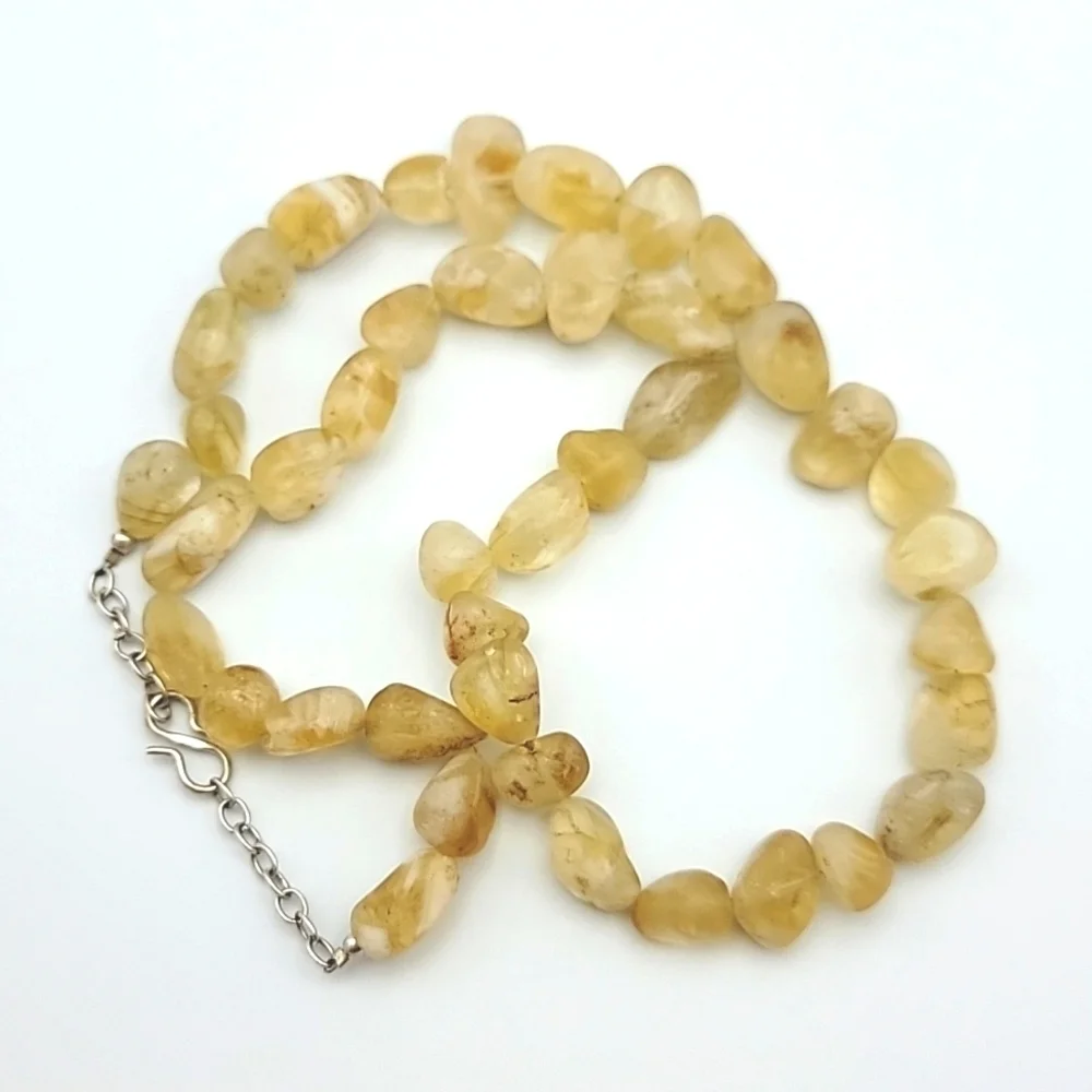 Natural Golden Rutile Quartz 925 Silver Plated Beaded Necklace 19